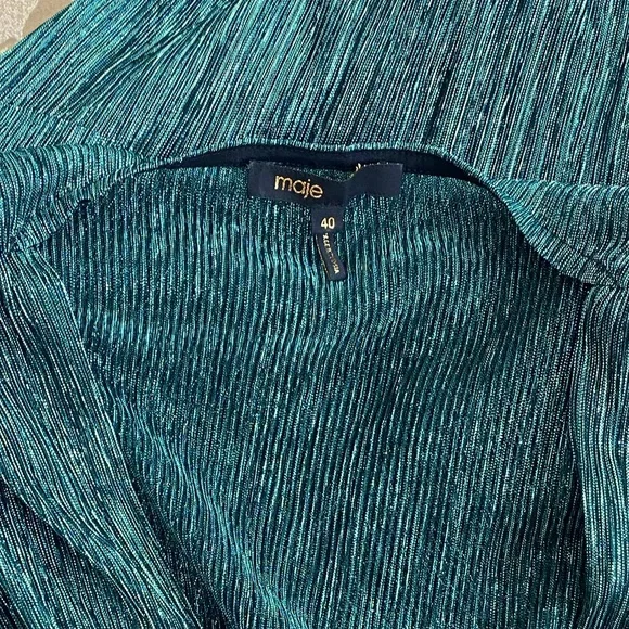 Maje Stretch Lurex Ruffled Dress in Emerald sz 40 8 - Picture 3 of 3